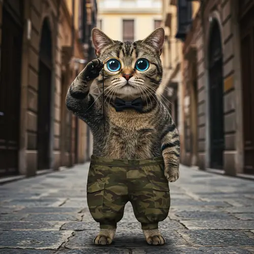 Adorable Cat in Italian Setting with Monocle