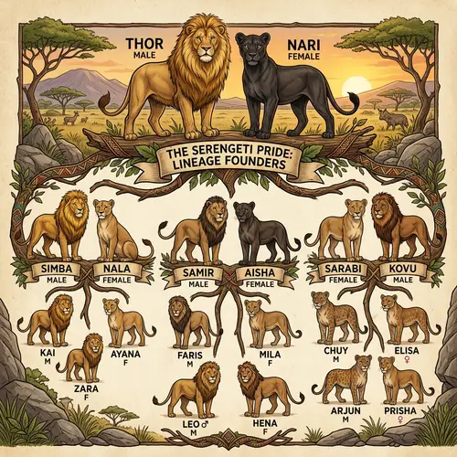 Lion Family Tree Chart: Male and Female Pride Lineage