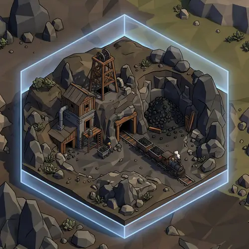 Low Poly Hexagon Coal Mine for Isometric Game
