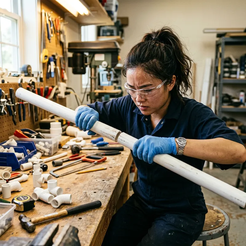 Person Demonstrating Process of Fitting PVC Pipes Without Connections - 4K Scene