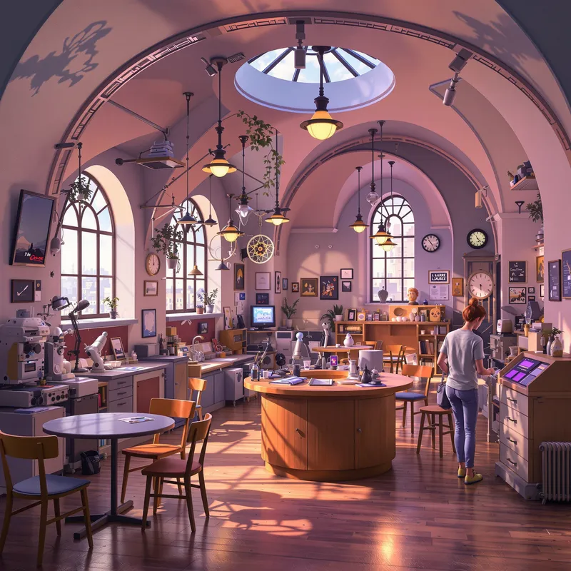Explore the Pixar Style Marie Curie Museum Interior