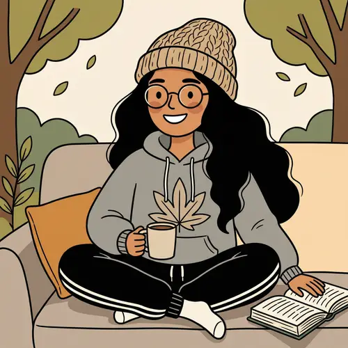 Relaxed Woman with Long Black Hair in Glasses and Beanie