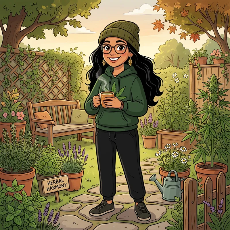 Tranquil Woman Relaxing in Beanie & Glasses | Herbal Bliss