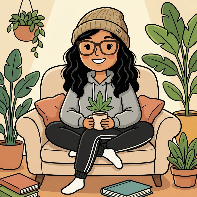 Playful Stoner Lady with Glasses and Beanie - Smiling Cartoon Character Playful Stoner Lady with Glasses and Beanie - Smiling Cartoon Character