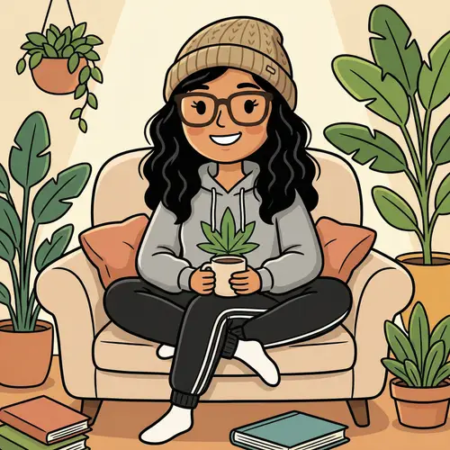 Relaxed Woman with Long Black Hair in Glasses and Beanie