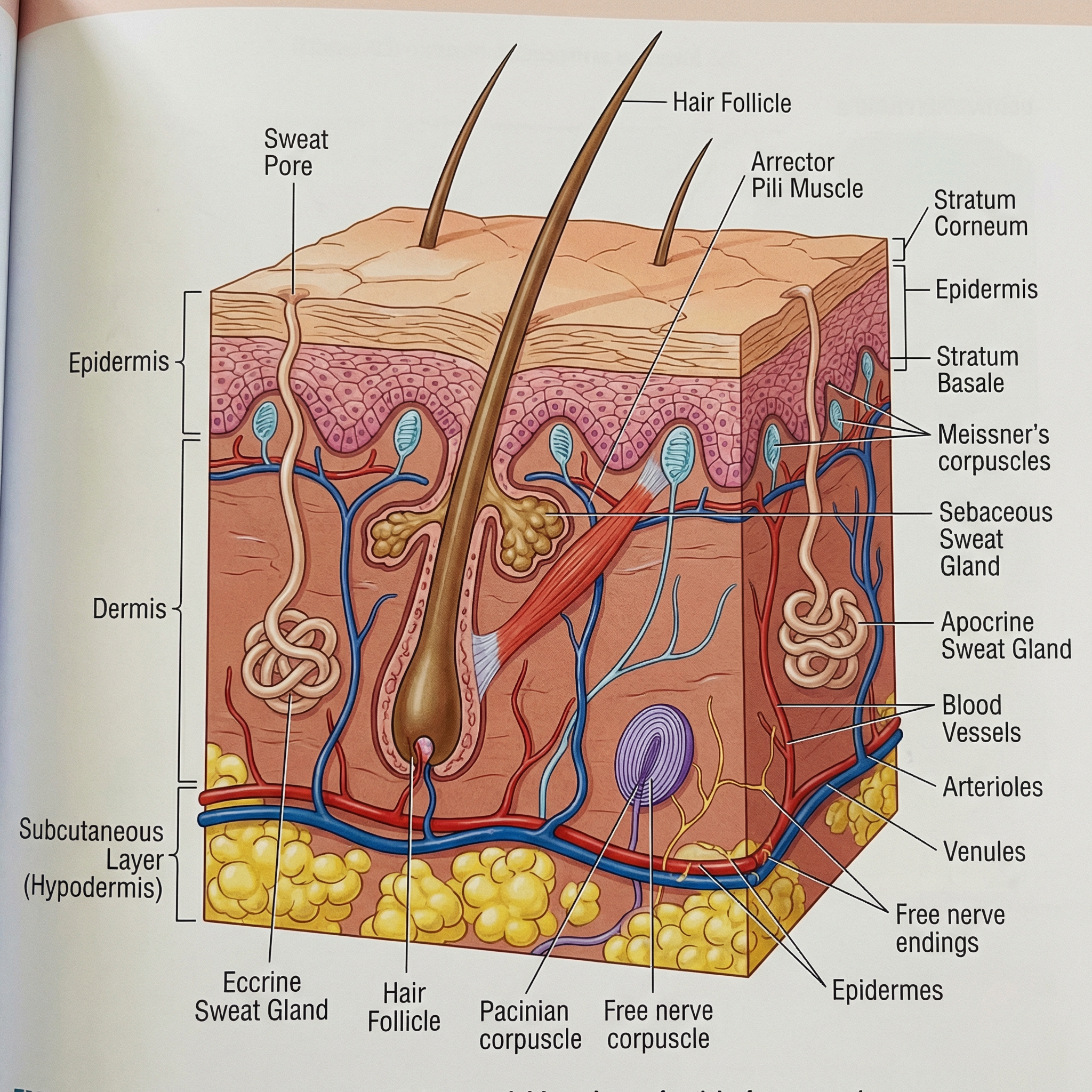 Skin Structure Science Integumentary System Labeled Diagram