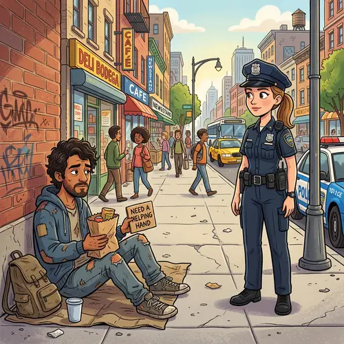 Urban Street Scene with Hispanic Person and Policewoman