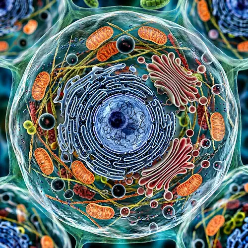 Microscopic View of Cell Organelles: Nucleus, Mitochondria, Endoplasmic Reticulum