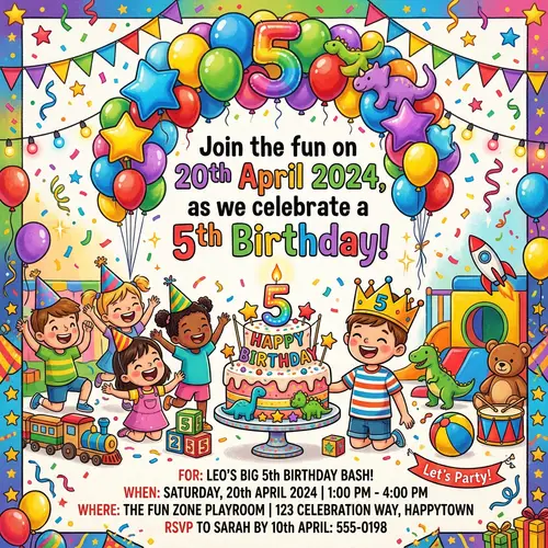 Colorful 5th Birthday Invitation | 20th April 2024 Celebration