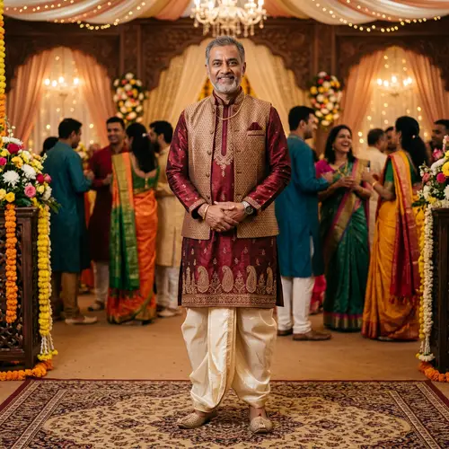 Traditional South Asian Man in Colorful Kurta and Dhoti
