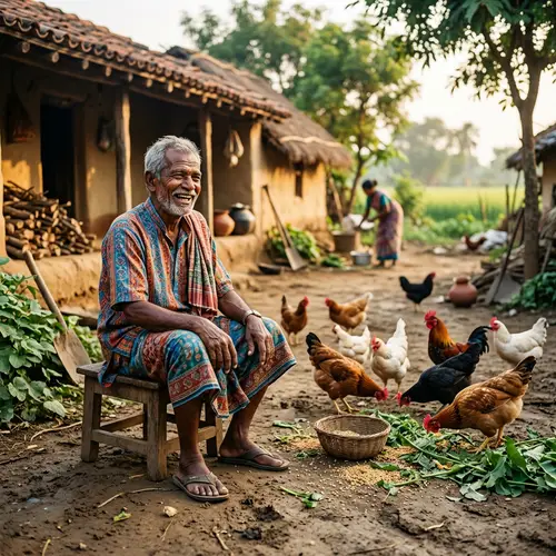 Elderly South Asian Man in Modest Rural Village | Cultural Heritage