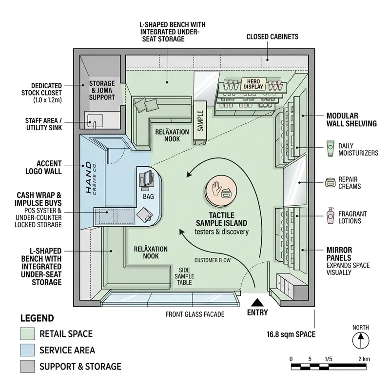 Optimized Floor Plan for Hand Cream Business (16.8 sqm)
