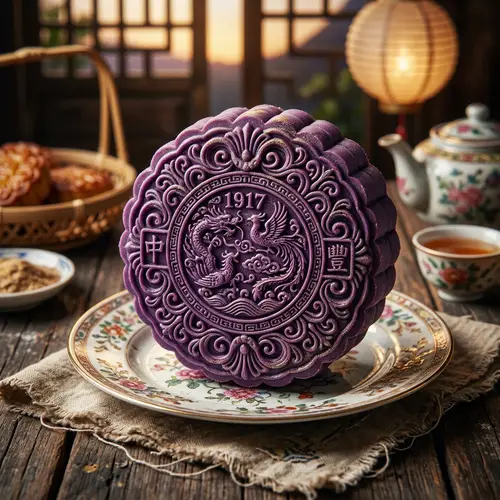 Vintage Purple Moon Cake with Intricate Details