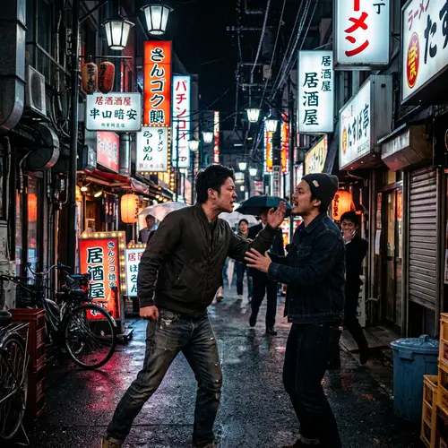 Neon-Lit Japanese Streets: Conflict in the Shadows