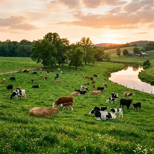 Tranquil Pasture with Cattle: Serene Rural Landscape
