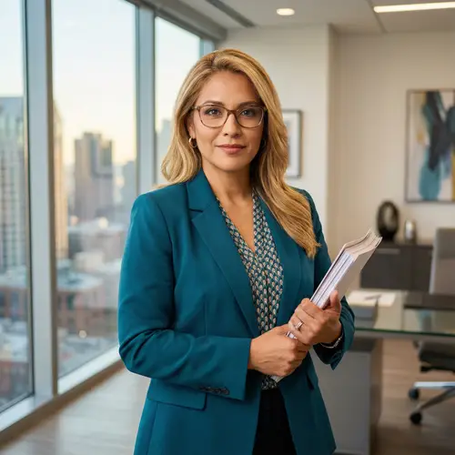 Professional Hispanic Woman in Modern Office Setting | Fashion Photography Style