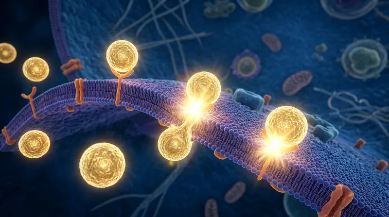 Dramatic 3D Animation of Golden Exosomes in Action Dramatic 3D Animation of Golden Exosomes in Action