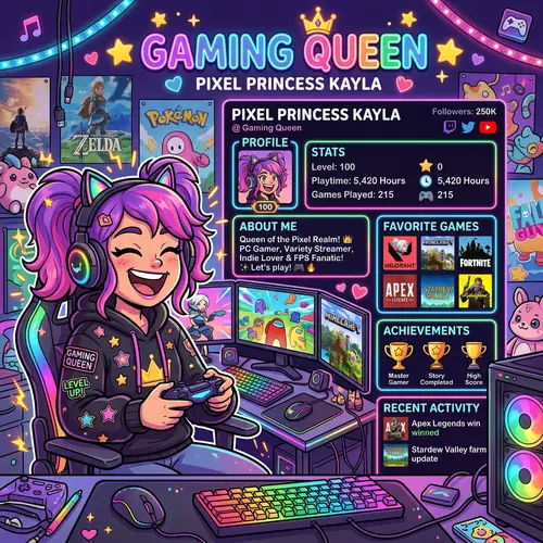 Stylish Gaming Profile for Cartoon Girls