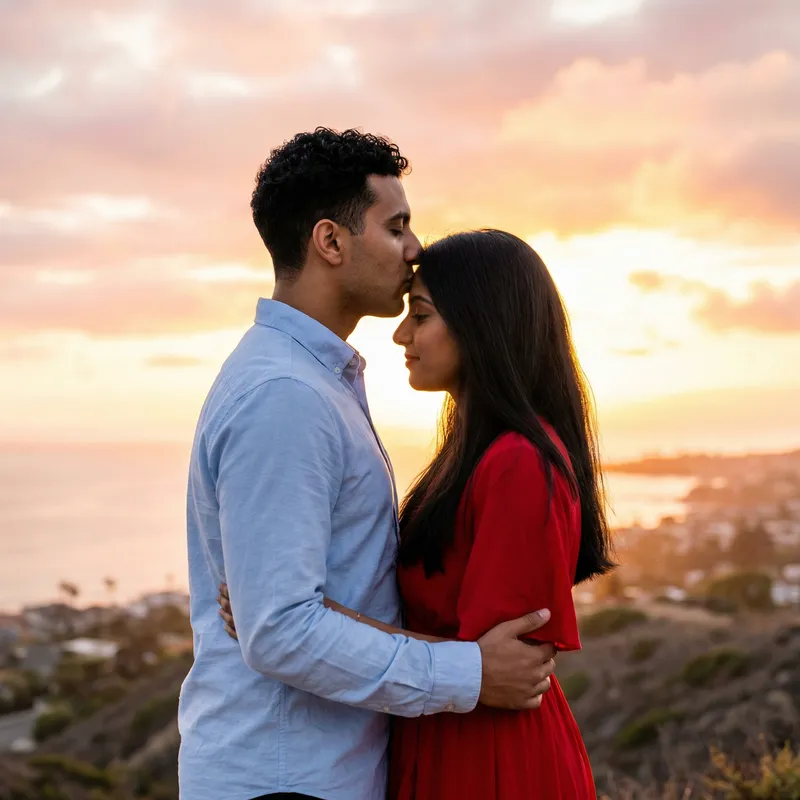 Romantic Sunset Kiss | Couple Embraced in Affection