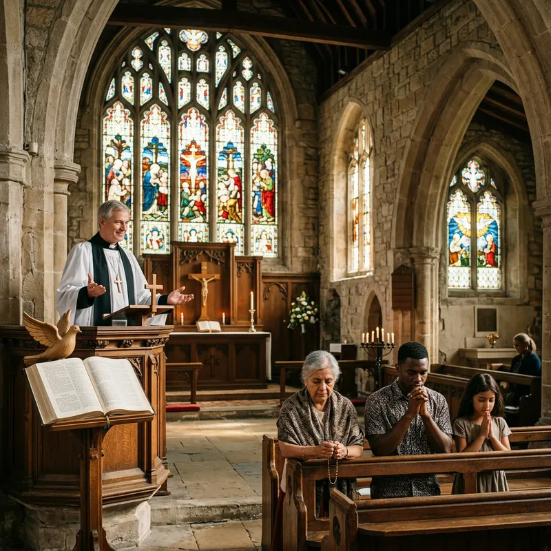 Tranquil Christianity Scene in an Old Stone Church
