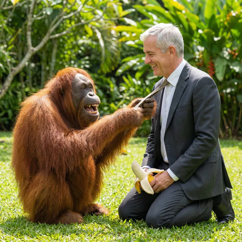 Orangutan mimicking Donald Trump