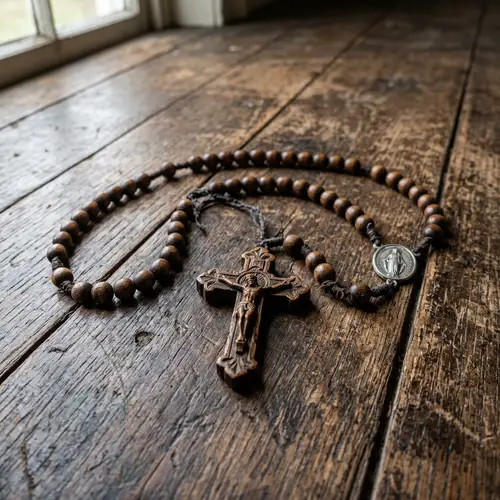Intricately Carved Wooden Rosary with Ornate Crucifix