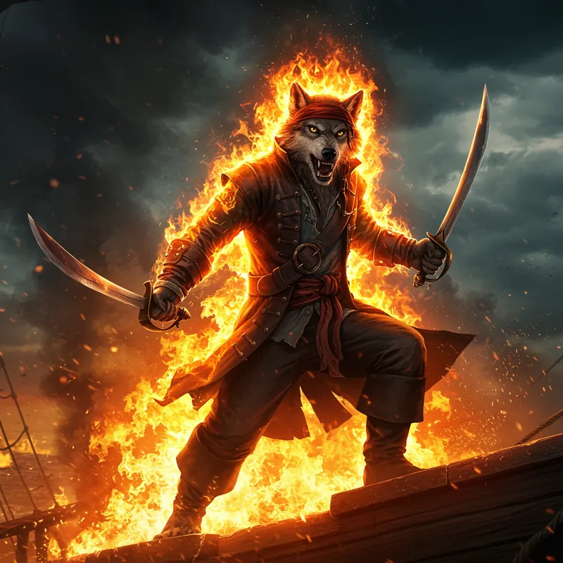 Fire-Breathing Pirate Wolf - A Unique Creature Art