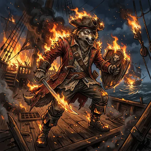 Fire-Breathing Pirate Wolf - A Unique Creature Art
