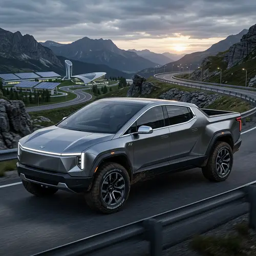 Futuristic Electric Vehicle Design with Tesla, Rivian and Cybertruck Influences