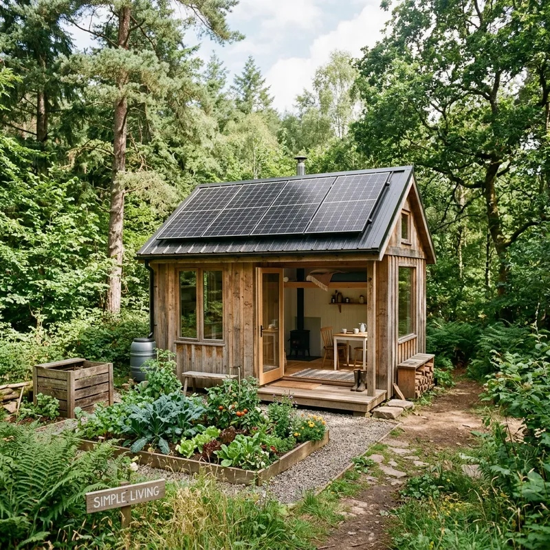 Sustainable and Minimalistic Cabin in Green Forest