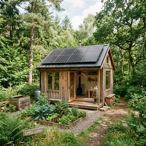 Sustainable and Minimalist Wooden Cabin in Green Forest