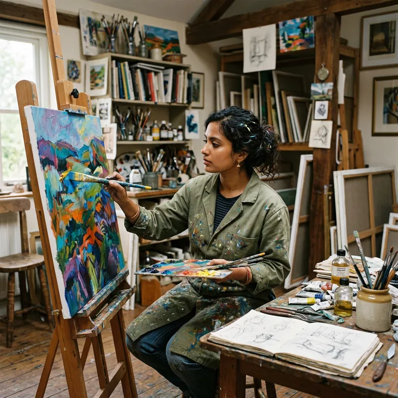 Female Artist Painting a Beautiful Picture | Creative Art Studio