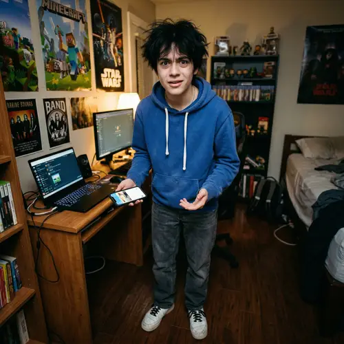 Expressive 15-Year-Old in a Blue Hoodie