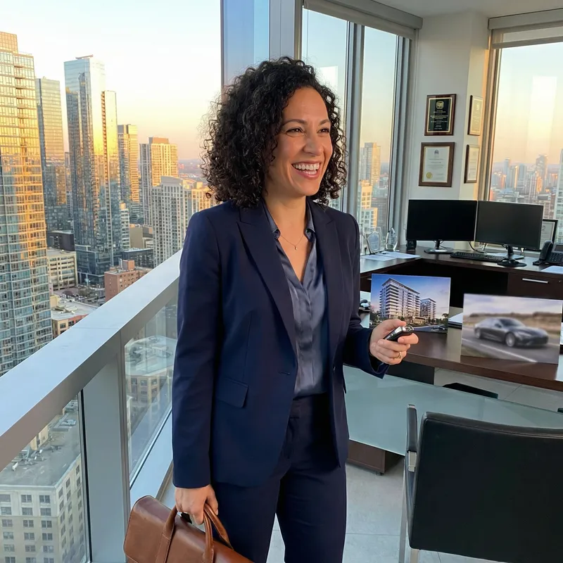 Successful Middle-Eastern Businesswoman Embracing Prosperity at Dusk Successful Middle-Eastern Businesswoman Embracing Prosperity at Dusk