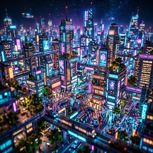 Futuristic Cyberpunk Cityscape at Night | Miniaturized Urban Metropolis