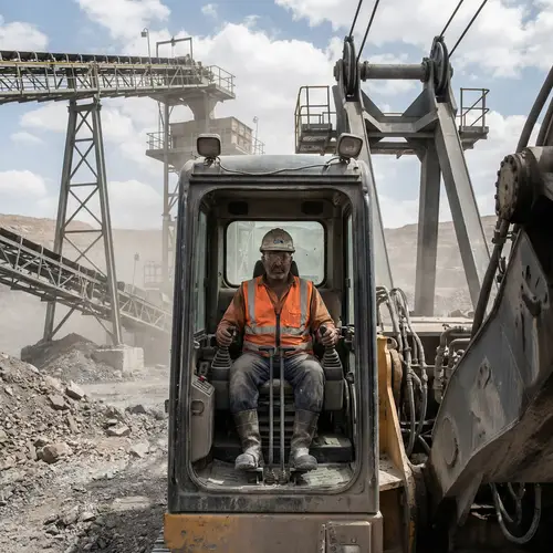 Middle-Eastern Worker Operating Heavy Machinery in Mining Industry