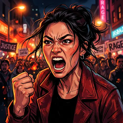 Intense Anger Expression: Bold Illustration of Asian Woman