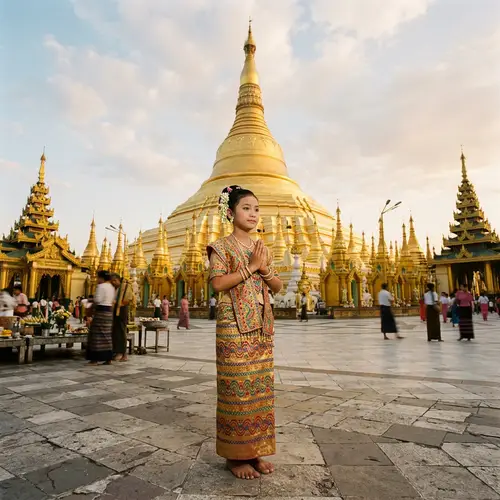 Burmese Girl at Shwedagon Pagoda in Traditional Dress