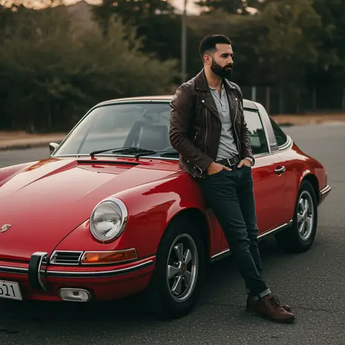 Stylish Man with Retro Porsche Instagram Profile Shot
