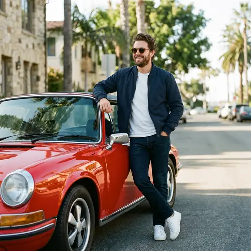 Stylish Man with Retro Porsche Instagram Profile Shot