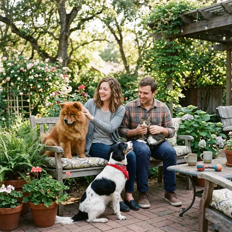 Couple with Chow Chow Dog and Cat - Family Moments
