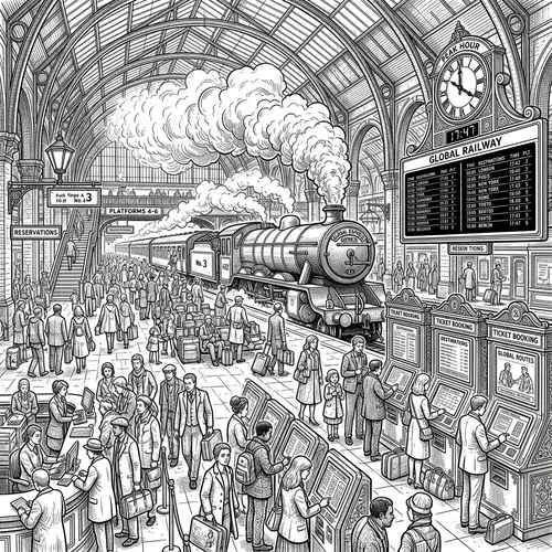 Global Line Art Train Booking | Digital Illustration