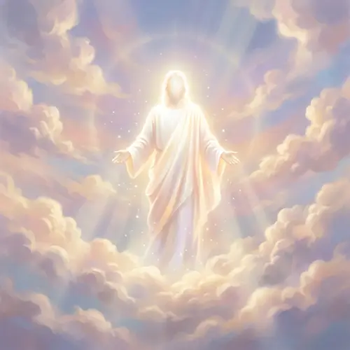 Radiant Divine Entity Against Heavenly Clouds