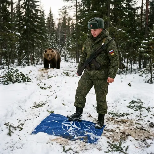 Russian Warrior Stepping on NATO Flag