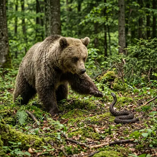 Bear fighting venomous snake in Ukraine