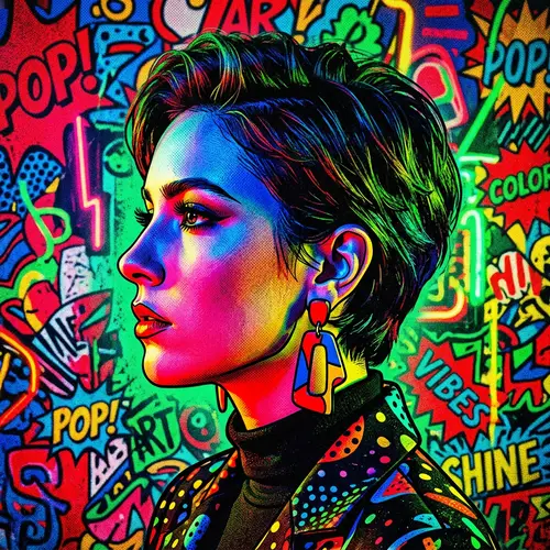 Vibrant Pop Art Profile Portrait of a Woman