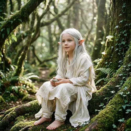 White Elf Boy with Long Hair in Spectral White Apparel