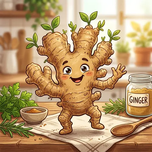 Colorful Cartoon Ginger Root | Playful Vegetable Illustration