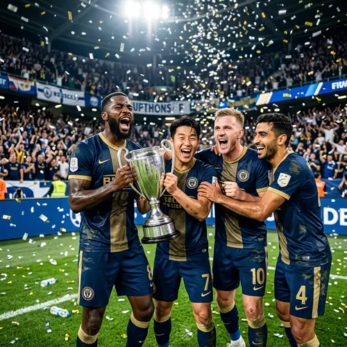 Triumphant Soccer Moment: Barcelona Players Lift Champions League Trophy