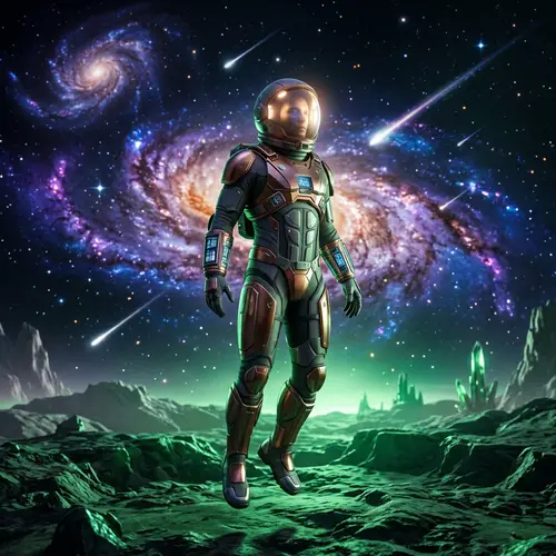 Gender-Neutral Space Explorer in High-Tech Suit